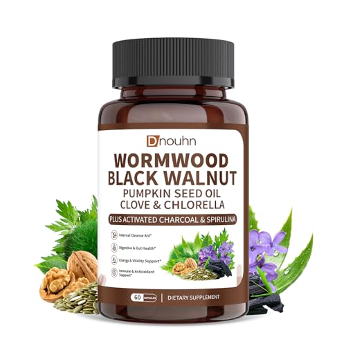 Wormwood Black Walnut Clove Parasite Cleanse for Humans Capsules – Natural Gut Detox & Digestive Health with Pumpkin Seeds Garlic Oregano Turmeric, Vegan 60 Counts