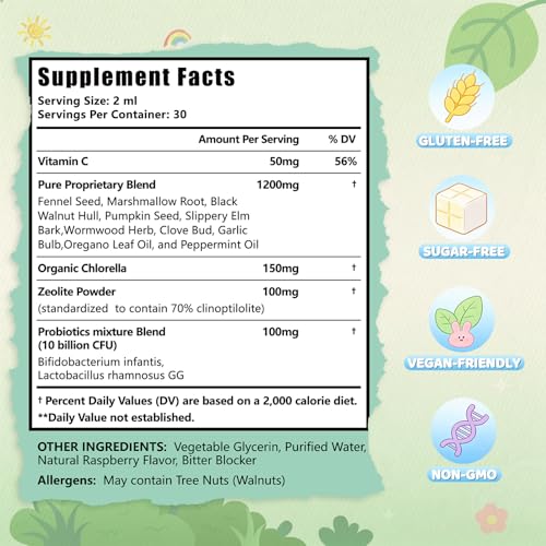 DNOUHN Parasite Cleanse for Humans & Kids,Parasite Cleanse Liquid Drops with Wormwood, Black Walnut, Clove, Zeolite, Organic Chlorella, Oregano & Probiotics – Alcohol-Free, 2 Fl Oz (30 Servings)