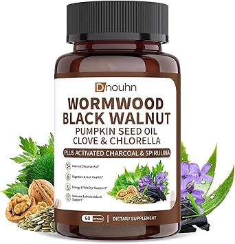 Wormwood Black Walnut Clove Parasite Cleanse for Humans Capsules – Natural Gut Detox & Digestive Health with Pumpkin Seeds Garlic Oregano Turmeric, Vegan 60 Counts